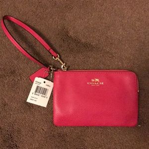 Hot Pink Coach Small Corner Zip Wristlet